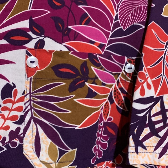 Erika Top Blouse 3X Red Purple Floral Short Sleeve Front Buttons Cotton Rayon - Picture 8 of 13